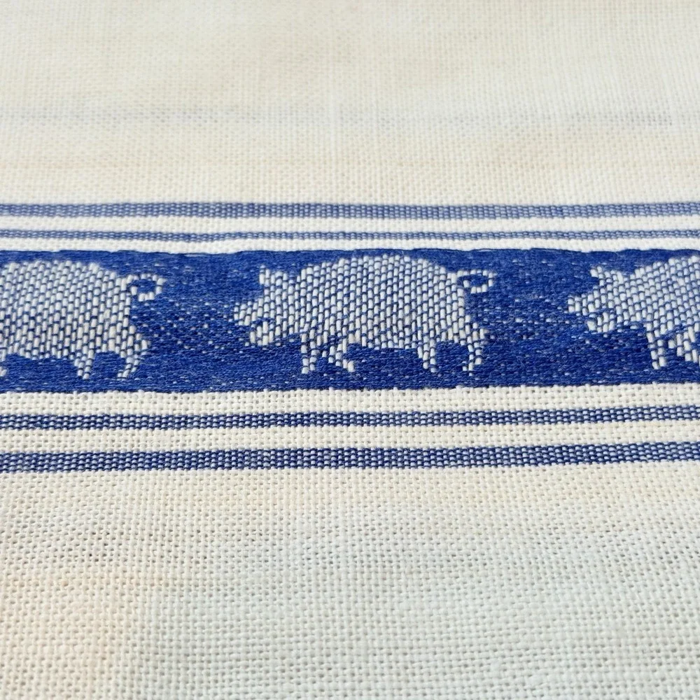VTG Kitchen Dish Towel Blue White Stripe Shabby Farmhouse Hen Rooster NOS 4PC